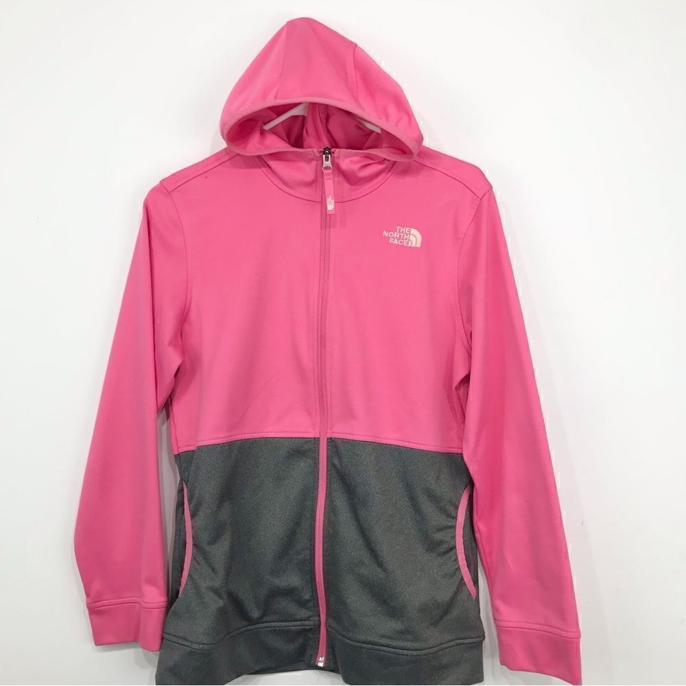 The North Face Pink Gray Color block Zip up Hooded Jacket
